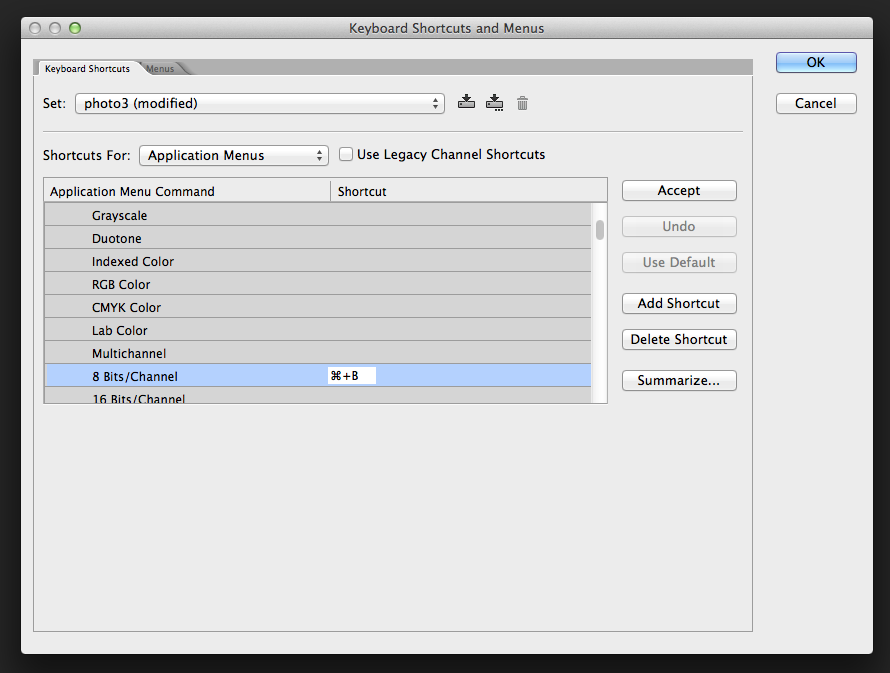 full screen shortcut key in photoshop